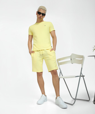JACK & JONES Solid Men Yellow Casual Shorts