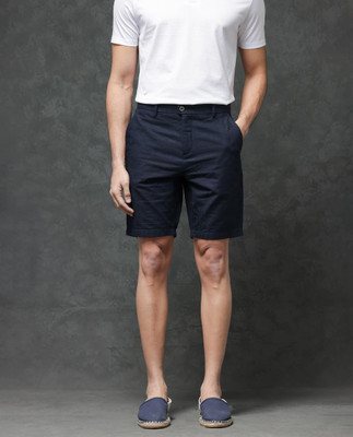 RARE RABBIT Solid Men Dark Blue Casual Shorts