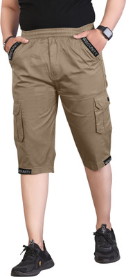 FLIIP TRADING Solid Men Beige Cargo Shorts