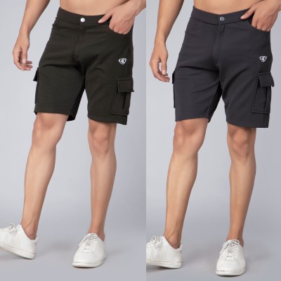 We Perfect Solid Men Green, Grey Cargo Shorts