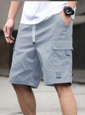 Pitzz Solid Men Grey Cargo Shorts