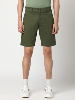 Stitch Hub Solid Men Dark Green Casual Shorts