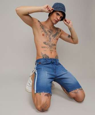 CAMPUS SUTRA Striped Men Denim Blue Denim Shorts