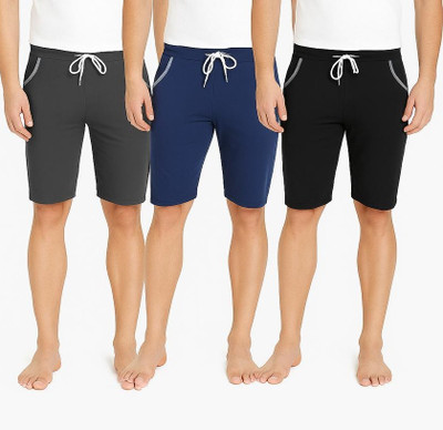 MAANU Solid Men Black, Dark Blue, Dark Grey Regular Shorts