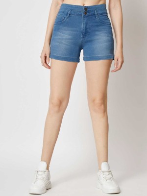 FashionFibre Solid Women Reversible Denim Light Blue Denim Shorts