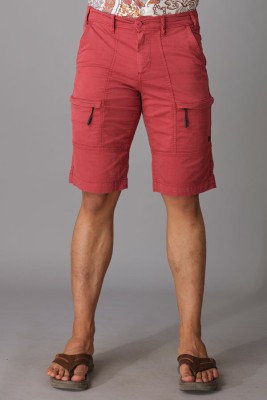 ROOKIES Solid Men Reversible Red Cargo Shorts