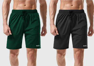 M7 By Metronaut Solid Men Green, Black Sports Shorts