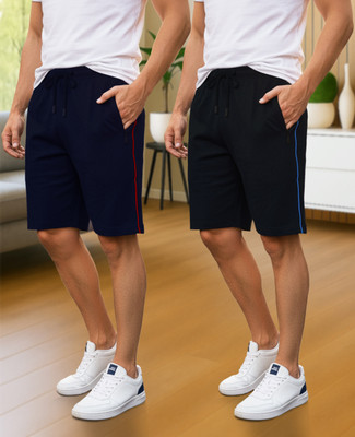 FEEL TRACK Solid Men Black, Dark Blue Regular Shorts