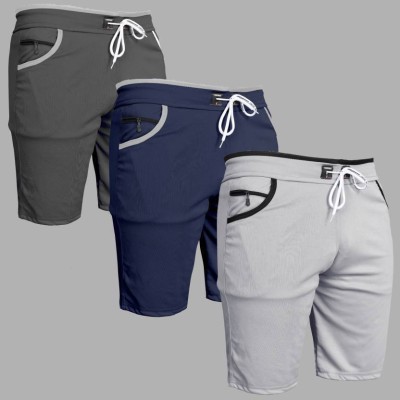 MAANU Solid Men Grey, Dark Blue, Silver Regular Shorts