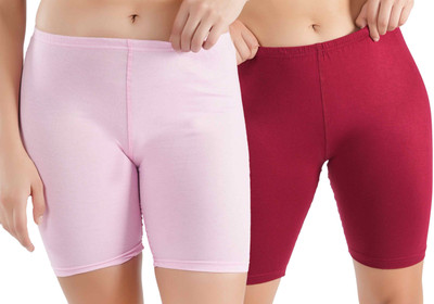 Florafit Solid Women Pink, Maroon Cycling Shorts