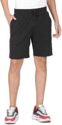 FLYING MACHINE Solid Men Black Regular Shorts