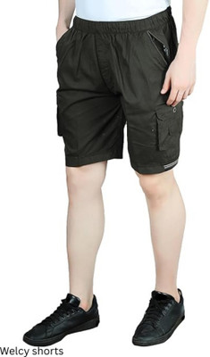 Welcy Solid Men Black Cargo Shorts
