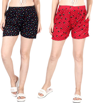 Nisvaa By Ribnee Self Design Women Black, Red Regular Shorts