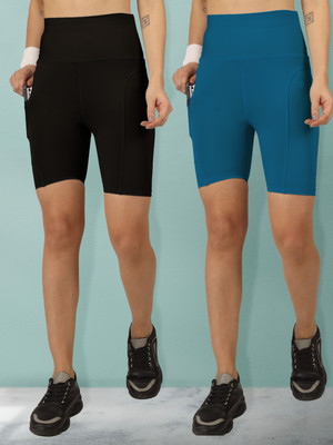 BEYOGINI Solid Women Blue, Black Gym Shorts