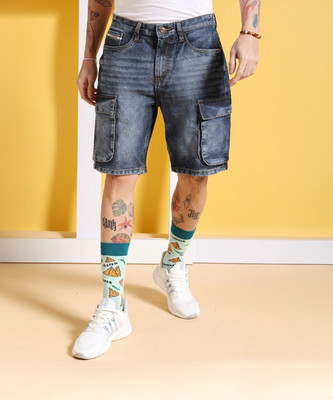 The Indian Garage Co. Solid Men Dark Blue Denim Shorts