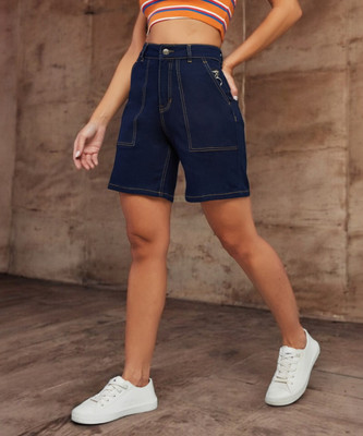DOLCE CRUDO Solid Women Denim Blue Denim Shorts