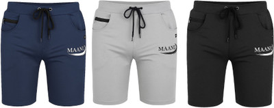 MAANU Printed Men Grey, Black, Dark Blue Regular Shorts