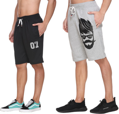 Basis Printed Men Black, Grey Regular Shorts