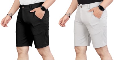 INDICLUB Solid Men Black, Silver Running Shorts