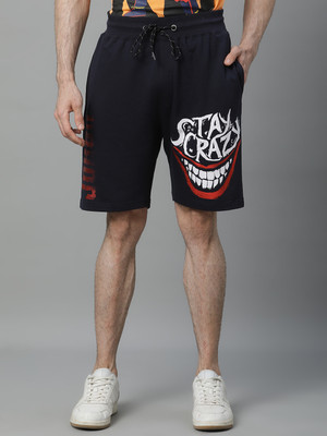 Free Authority Graphic Print Men Blue Basic Shorts
