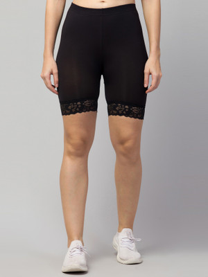 ARSHEEN ADORE Self Design Women Black Regular Shorts