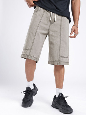 Glitchez Solid Men Grey Regular Shorts
