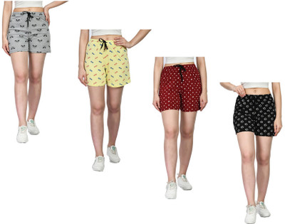 IndiWeaves Printed Women Grey, Maroon, Black Regular Shorts