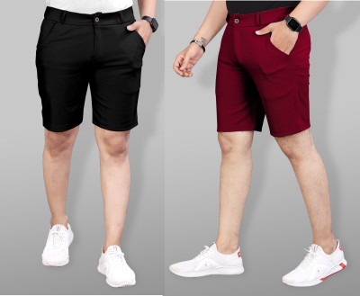 INDICLUB Solid Men Black, Maroon Sports Shorts