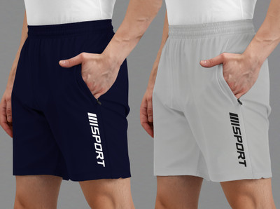AVOLT Solid, Printed Men Blue, Grey Casual Shorts