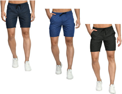 KAVYA Solid Men Light Blue, Blue, Black Bermuda Shorts