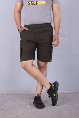 Shree Yamuna Prints Solid Men Brown Cargo Shorts