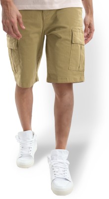 Celio Solid Men Khaki Cargo Shorts