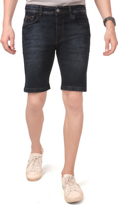 CEFALU Solid Men Dark Grey Denim Shorts