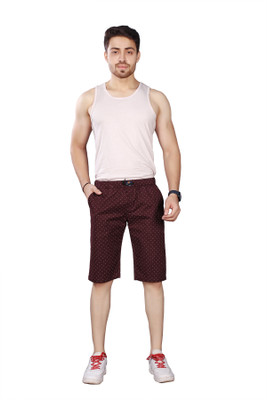 BRUCEWANE Printed Men Maroon Bermuda Shorts
