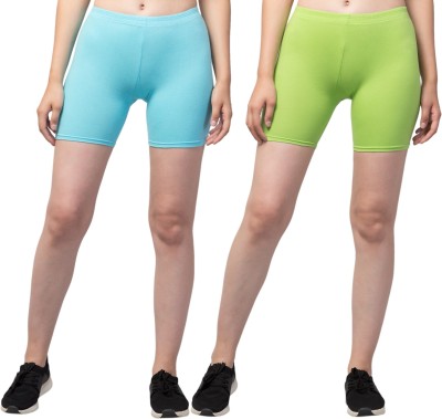 Apraa Solid Women Light Green, Light Blue Regular Shorts, Night Shorts, Basic Shorts, Casual Shorts