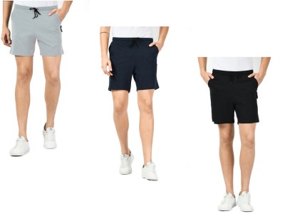 KAVYA Solid Men Grey, Dark Blue, Black Bermuda Shorts