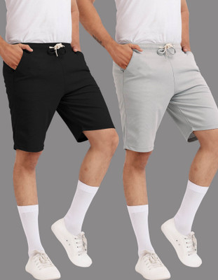 Yazole Solid Men Black, Grey Basic Shorts