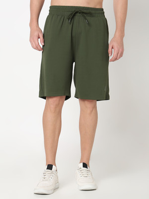 R&B Solid Men Green Casual Shorts