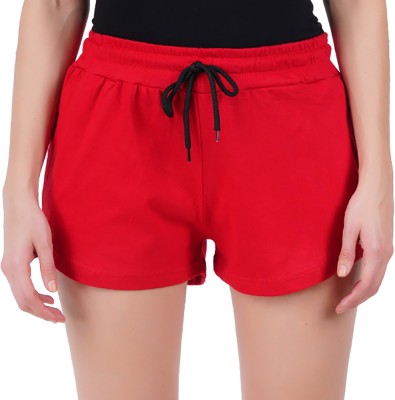 jocker Solid Women Red Casual Shorts