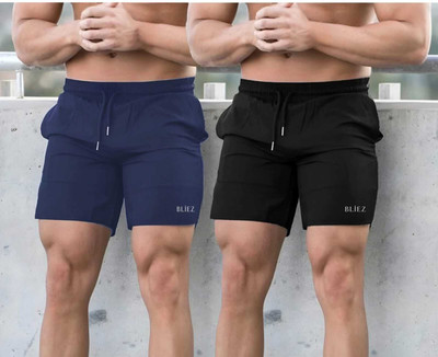Bliez Solid Men Black, Blue Basic Shorts
