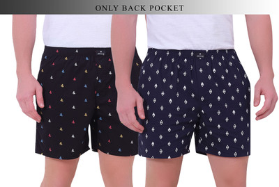 String Printed Men Dark Blue, Black Boxer Shorts