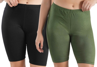 Florafit Solid Women Black, Green Cycling Shorts