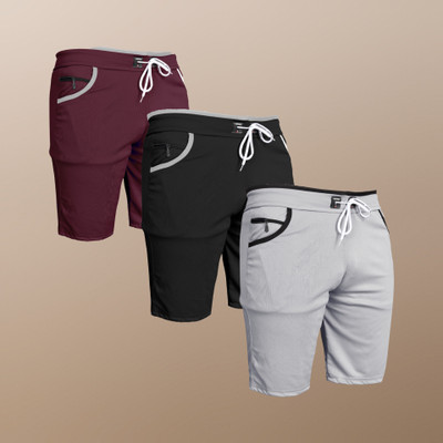 WeReKo Solid Men Maroon, Black, Silver Sports Shorts, Casual Shorts, Gym Shorts