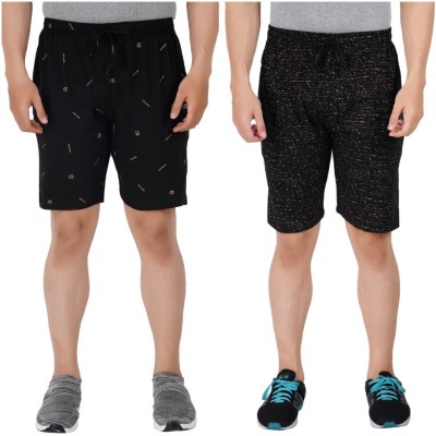 FEEL TRACK Printed Men Black Regular Shorts