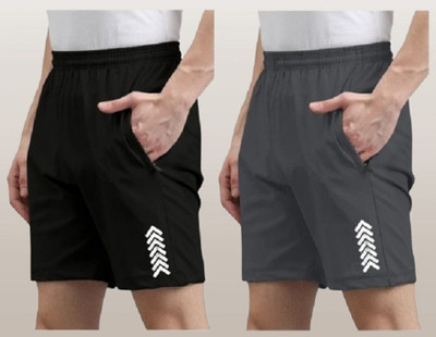 skyrow Solid Men Black, Grey Regular Shorts