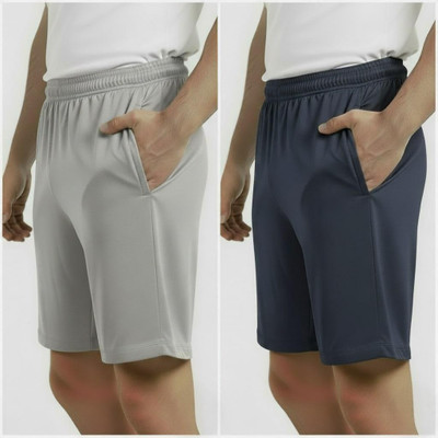 Revathi Solid Men Silver, Dark Blue Regular Shorts