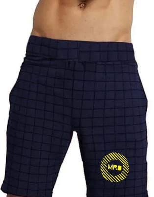 MRB Checkered Men Blue Regular Shorts