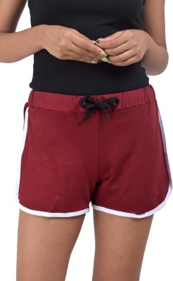 POWERmerc Solid Women Maroon Hotpants