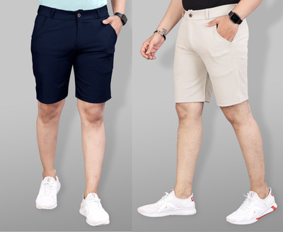 INDICLUB Solid Men Blue, Beige Sports Shorts