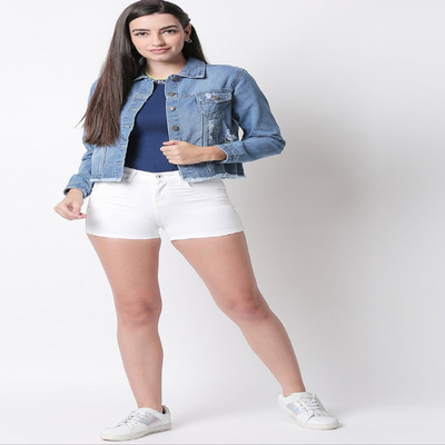 Perfect Outlet Solid Women Denim White Denim Shorts